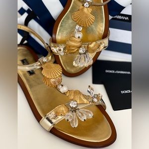 New Dolce&Gabbana gold sea shells luxury sandals 39